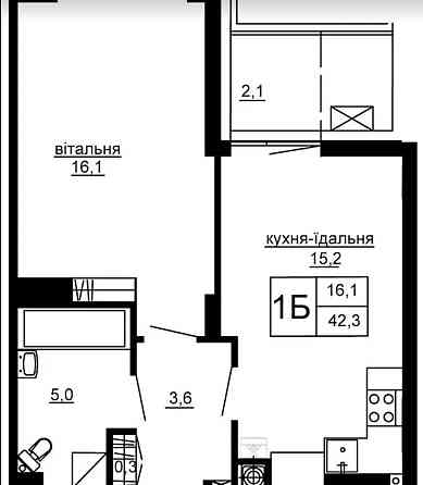 Продаж Квартира 1-кімнатна, 4/5 поверх Тернопіль