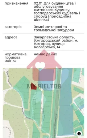 Продаж земельної ділянки 6 соток на Кобзарська Uzhhorod