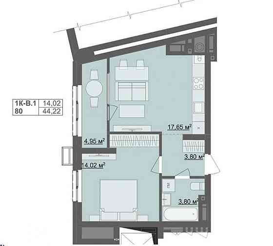 Продаж Квартира 1-кімнатна, 5/11 поверх на вул. Тетерівський Житомир