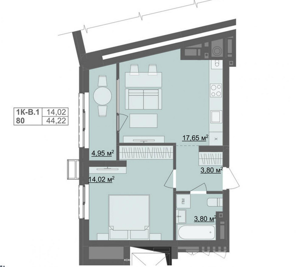 Продаж Квартира 1-кімнатна, 5/11 поверх на вул. Тетерівський Zhytomyr - photo 1
