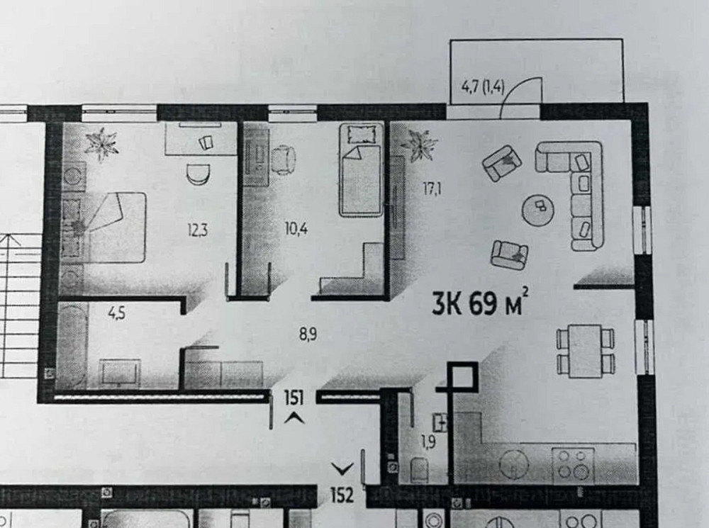 Продаж Квартира 3-кімнатна, 5/5 поверх на Вовчинецька Vovchynets - photo 2