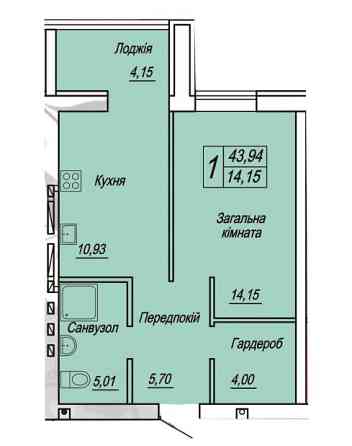 Продаж 1к Квартира 45 кв.м Євгенія Рихліка 15 Zhytomyr
