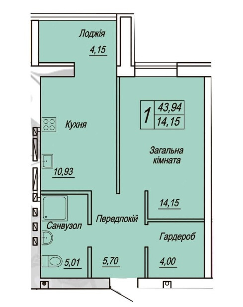 Продаж 1к Квартира 45 кв.м Євгенія Рихліка 15 Zhytomyr - photo 1