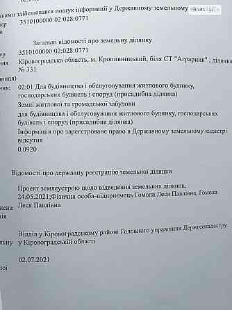 Продаж земельної ділянки 9 соток на Курінний провулок Кропивницький