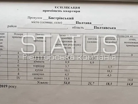 Продажа 2к Квартира 54.8 кв.м Бистрівський провулок 13 Полтава - изображение 1