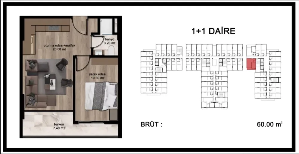 Квартира за кордоном 60 кв.м 1 кімн. 5-й поверх м. Мерсін,  Мерсін - фото 2