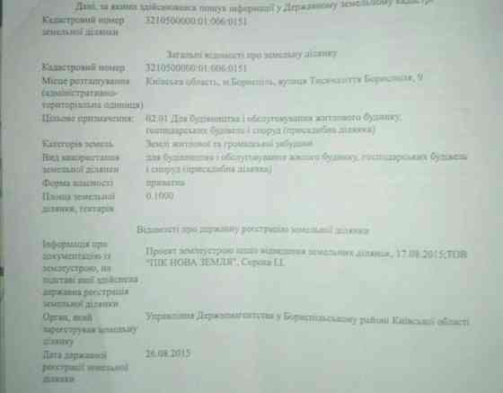 Продаж земельної ділянки 10 соток на Тысячилетия Борисполя Бориспіль