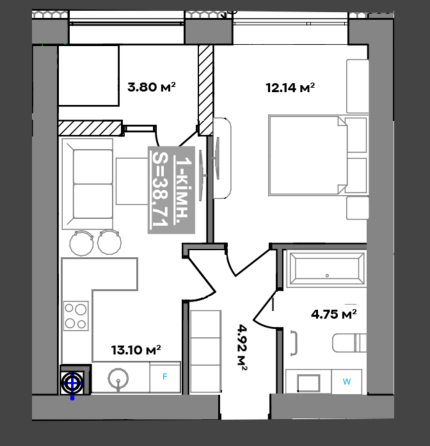Продаж Квартира 1-кімнатна, 2/10 поверх на вул. Національної Гвардії Івано-Франківськ
