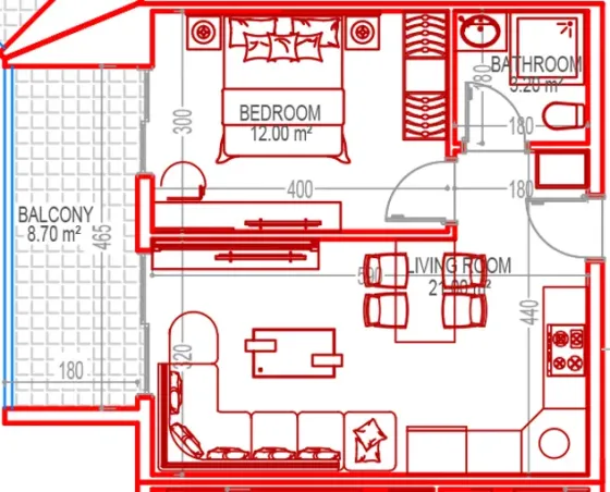 Квартира за кордоном 55 кв.м 1 кімн. 2-й поверх м. Газіпаша, на Sunrıse Газіпаша
