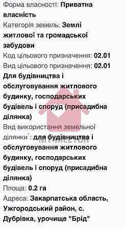 Продаж земельної ділянки 20 соток Dubrivka (Irshavskyi raion)