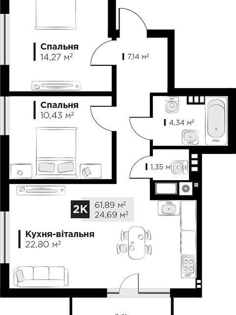 Продаж 2к Квартира 62 кв.м Героїв майдану Сокільники - фото 17