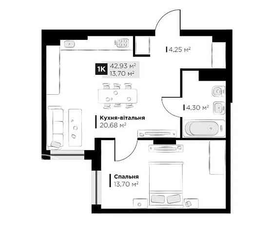 Продаж 1к Квартира 43 кв.м Галицька Vynnyky