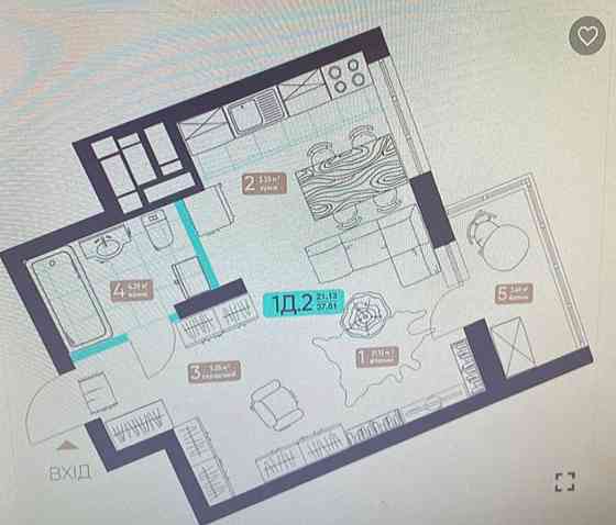 Продаж Квартира 1-кімнатна, 25/25 поверх Киев