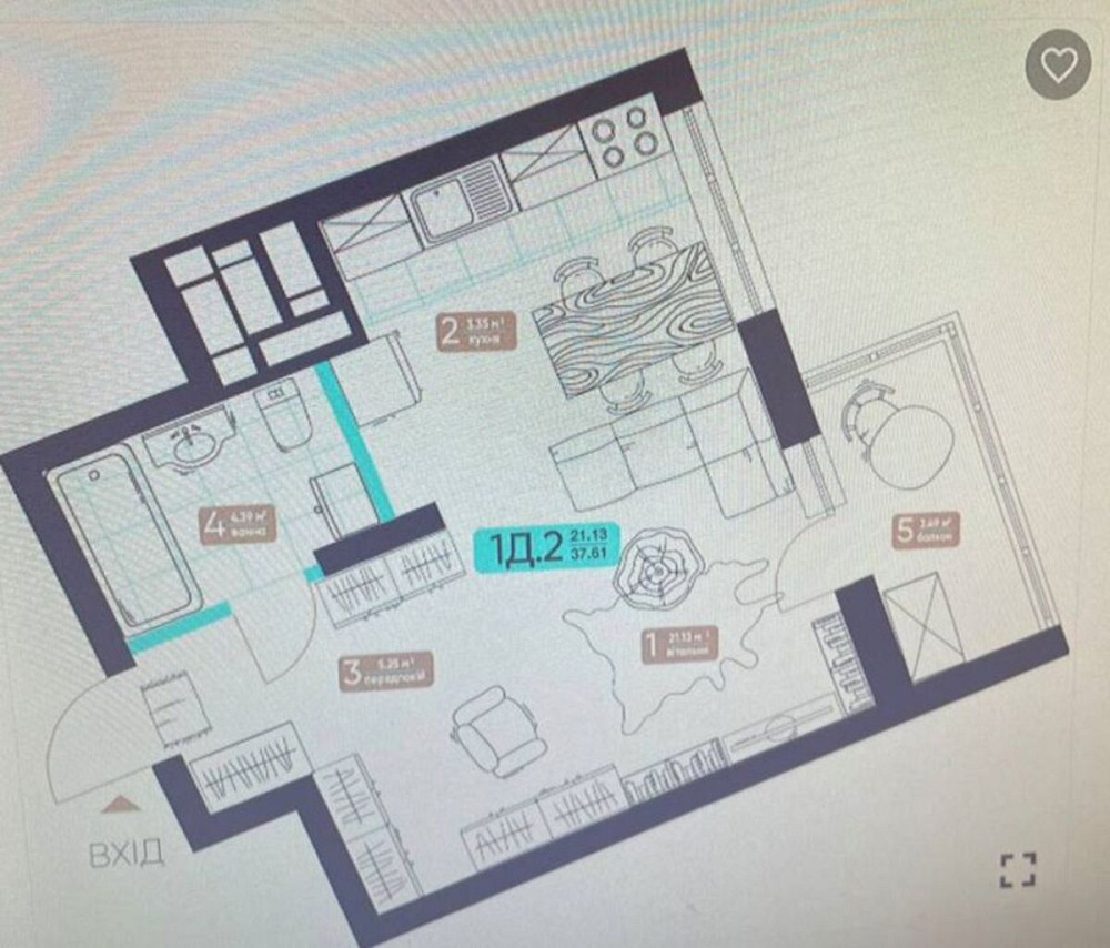 Продаж Квартира 1-кімнатна, 25/25 поверх Киев - изображение 6