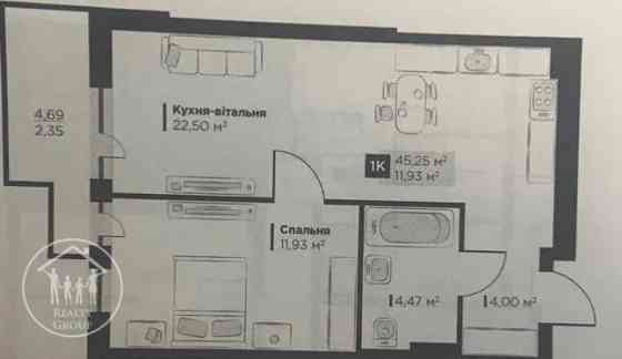 Продаж 1к Квартира 45 кв.м Галицька Винники