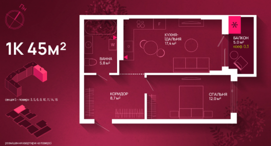 Продаж Квартира 1-кімнатна, 13/16 поверх на Крайківського Івано-Франківськ