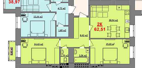 Продаж 2к Квартира 62.51 кв.м Урожайна вул. Ivano-Frankivs'k