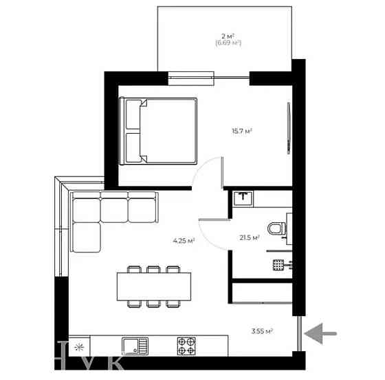 Продаж Квартира 1-кімнатна, 8/9 поверх на Легоцького Ужгород