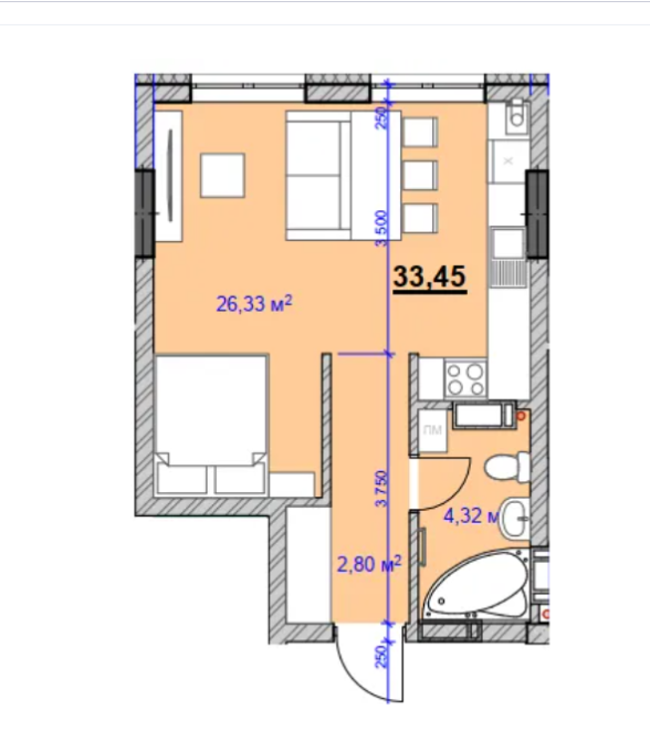 Продаж Квартира 1-кімнатна, 5/12 поверх на вул. Целевича Ю. Івано-Франківськ - фото 3