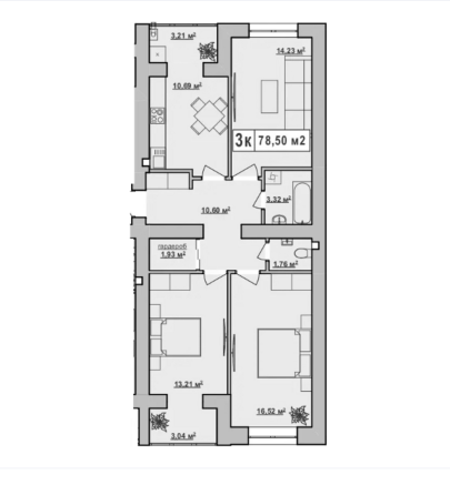 Продаж Квартира 3-кімнатна, 5/10 поверх на Галицька 92 Івано-Франківськ