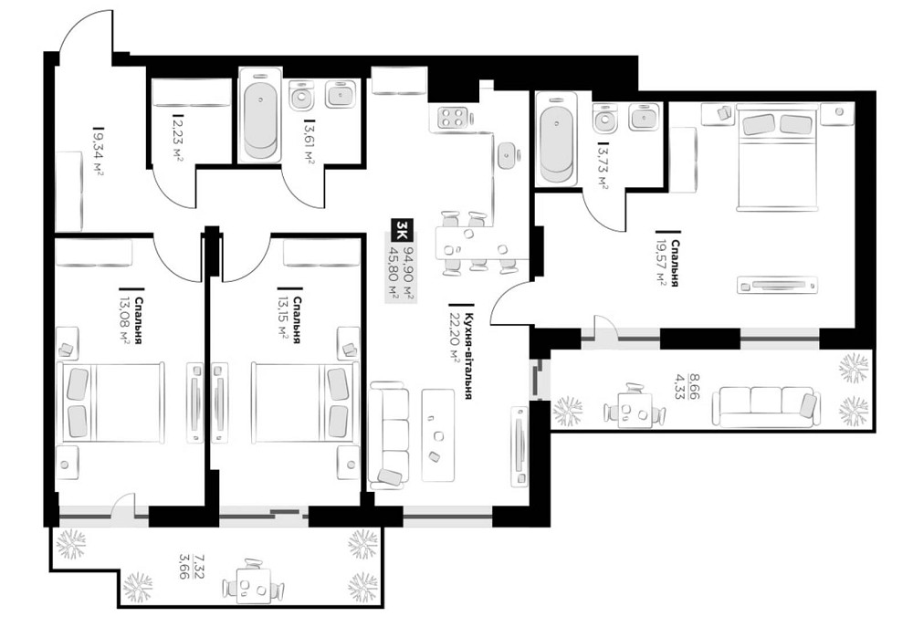 Продаж Квартира 3-кімнатна, 7/7 поверх на Галицька Винники - фото 12