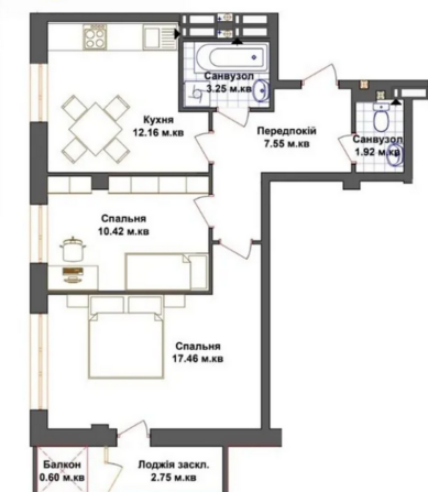Продаж 2к квартири 56 кв. м на вул. Генерала Мирона Тарнавського Тернопіль - фото 1