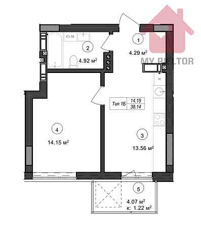 Продаж Квартира 1-кімнатна, 8/9 поверх на Бабяка, 61 Ужгород