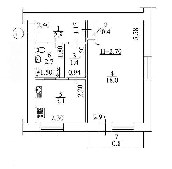 Продаж Квартира 1-кімнатна, 3/5 поверх на Юрія Глушка вул., д. 10 Kiev