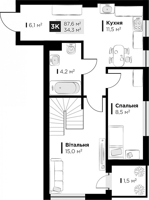 Продаж Квартира 3-кімнатна, 5/6 поверх на вул. Червоної калини Sokilnyky - photo 10
