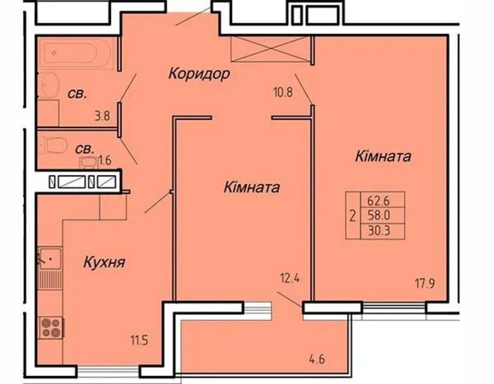 Продаж 2к Квартира 62 кв.м Нечая Полковника вул. Ternopil' - photo 1