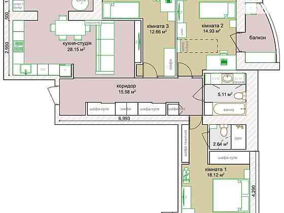 Продаж Квартира 3-кімнатна, 6/7 поверх на Олександрівська Вінниця