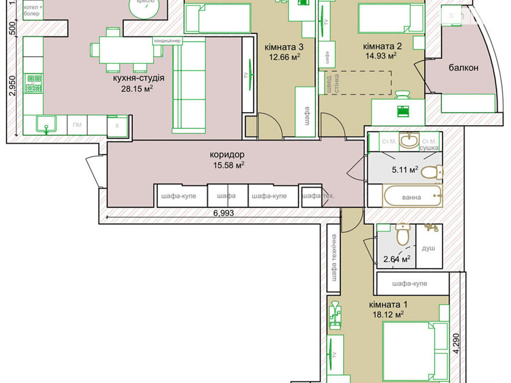 Продаж Квартира 3-кімнатна, 6/7 поверх на Олександрівська Вінниця - фото 1