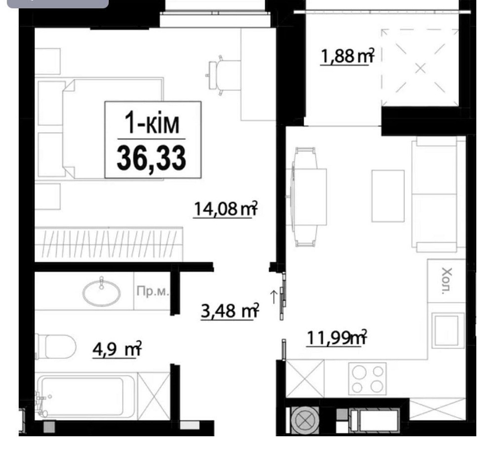 Продаж Квартира 1-кімнатна, 8/10 поверх на Сонячна, 62 Ивано-Франковск - изображение 2
