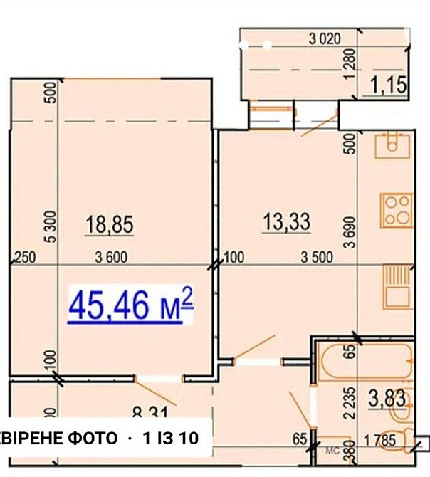 Продаж Квартира 1-кімнатна, 1/3 поверх на Комарова Вінниця - фото 2