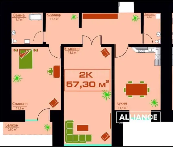 For sale 2-room Apartment 60.7 sq.m Незалежності 115А Ivano-Frankivs'k