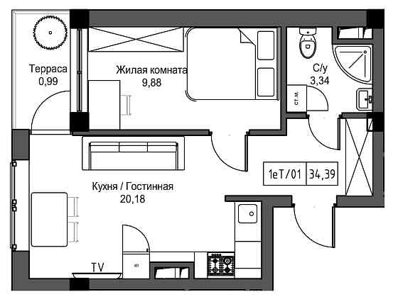 Продаж Квартира 1-кімнатна, 6/9 поверх на Овидиопольская дорога, UM-2 Авангард