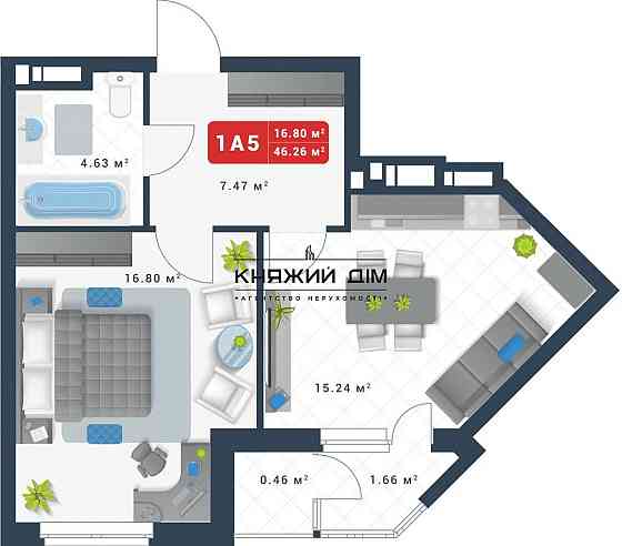 Продаж 1-кім. квартири у ЖК Причал 8. Код об'єкту: № 21146503 Київ