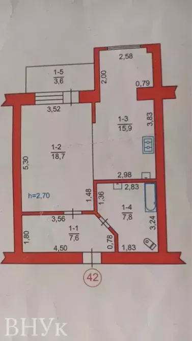 Продаж Квартира 1-кімнатна, 2/9 поверх на Дмитра Іващенка Luts'k - photo 7