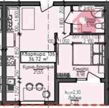 Продаж Квартира 1-кімнатна, 1/3 поверх 