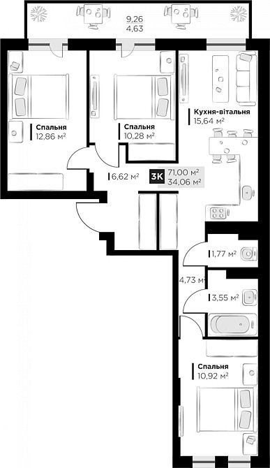 Продаж Квартира 3-кімнатна, 5/5 поверх на вул. Галицька Винники - изображение 8
