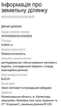 Продаж земельної ділянки 10 соток Кропивницький