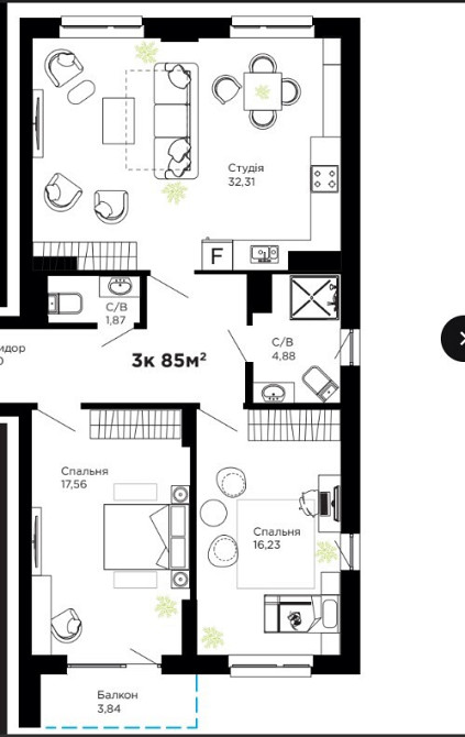 Продаж Квартира 3-кімнатна, 6/16 поверх на вул. Коновальця Е. Івано-Франківськ - фото 14