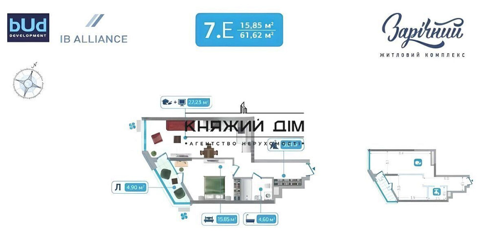 Продаж видової 1-кімнатної роздільної квартири в ЖК Зарічний, будинок 7, метро Славутич. № 21146537 Київ - фото 5