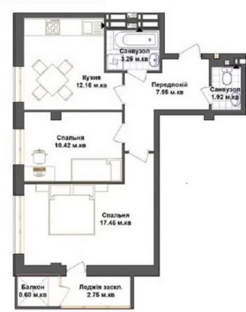Продаж 2к квартири, 55 кв.м, ЖК Щастя Ternopil' - photo 1