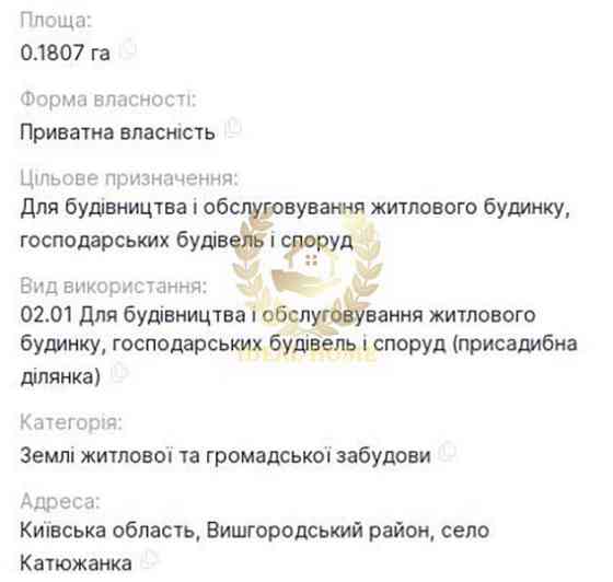 Продаж земельної ділянки 18 соток на Киевская ул., 1 Катюжанка