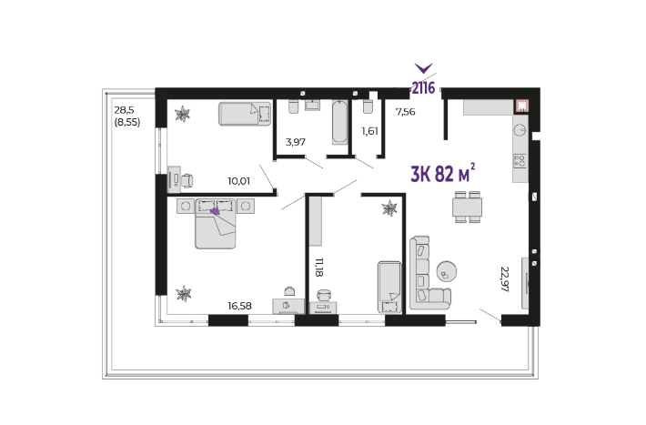 Продаж Квартира 3-кімнатна на вул. 24 Серпня Івано-Франківськ - фото 3