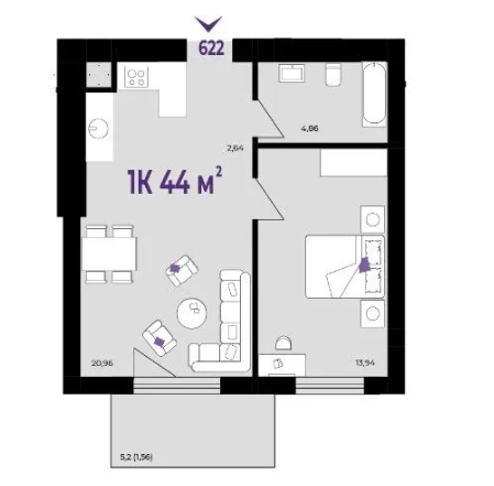 Продаж Квартира 1-кімнатна, 2/6 поверх на с.Вовчинець,вул. Шевченка Івано-Франківськ