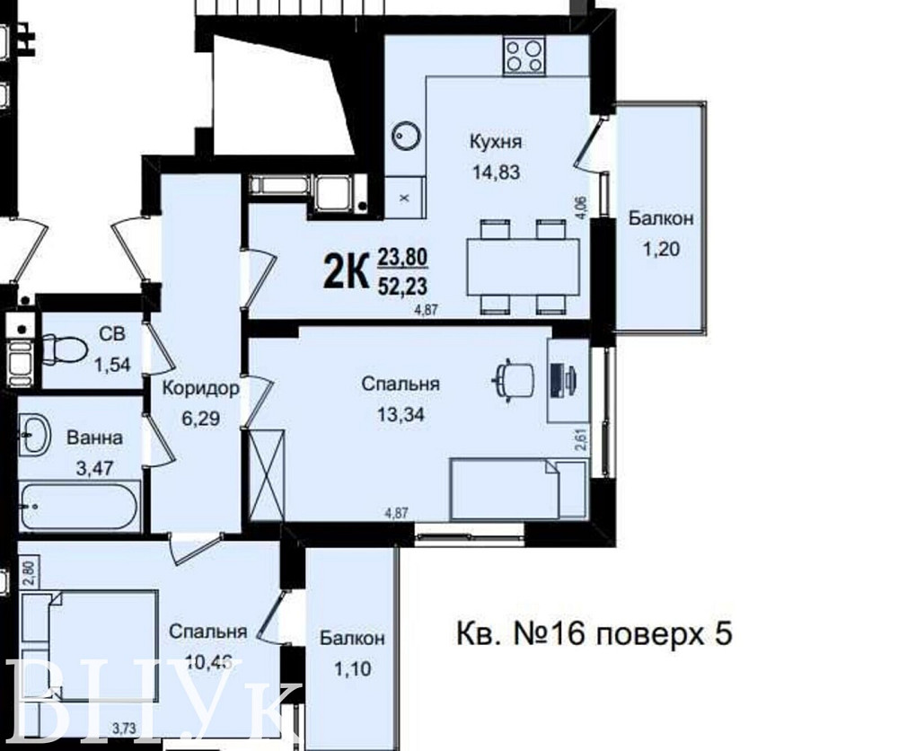 Продаж Квартира 2-кімнатна, 5/6 поверх на вул. Роксоляни L'viv - photo 2