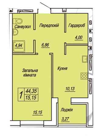 Продаж 1к Квартира 44.35 кв.м Євгенія Рихліка 15 Zhytomyr