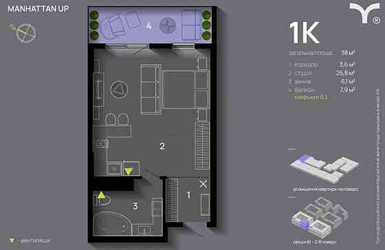 Продаж Квартира 1-кімнатна, 3/8 поверх на вул. Ленкавського Івано-Франківськ